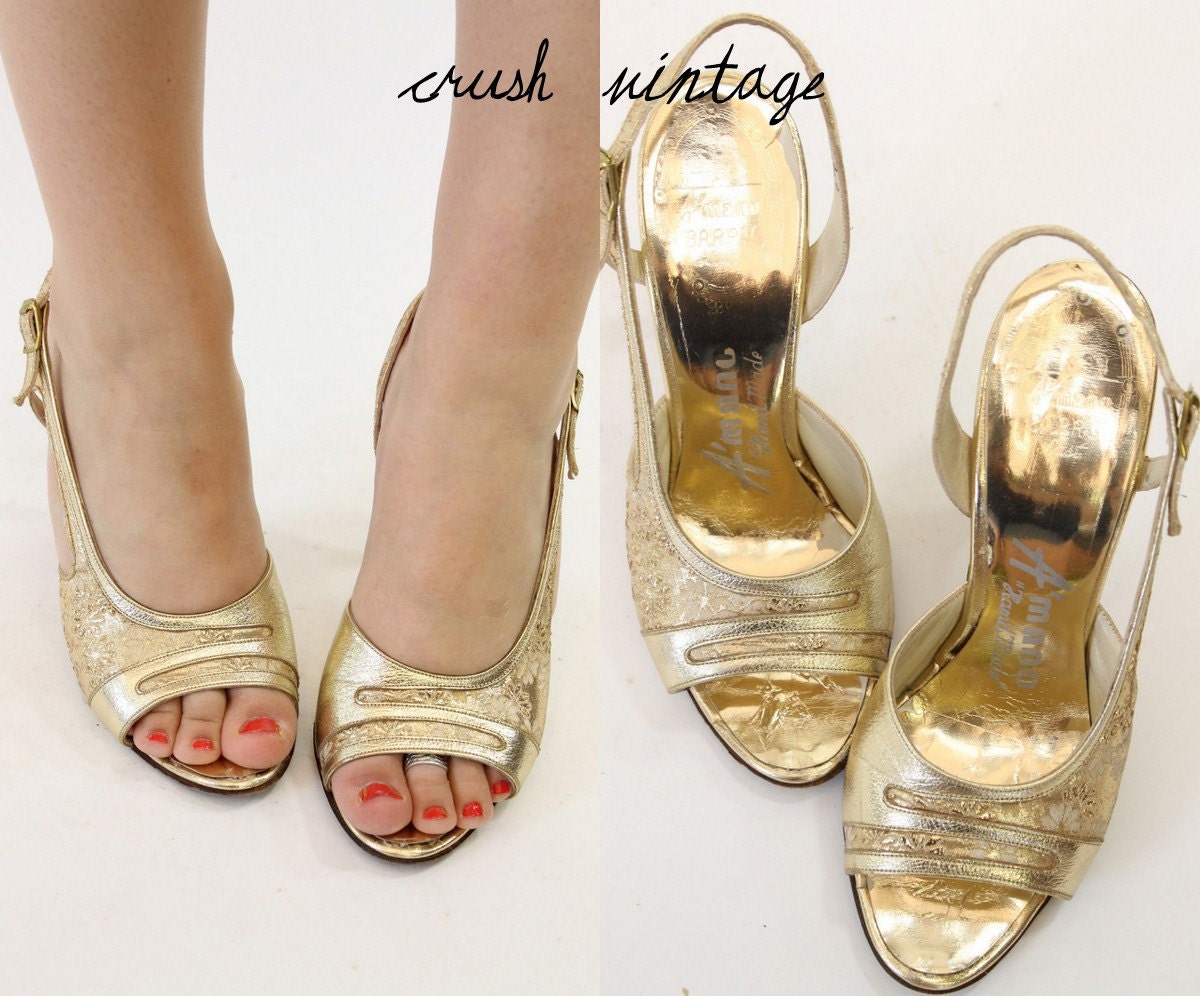 1950s A' mano 5 / 50s Peep Toe Pumps / The Mockingbird Slingback