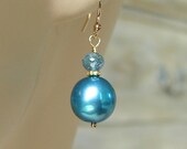 Peacock Blue Pearl and Blue Topaz Earrings