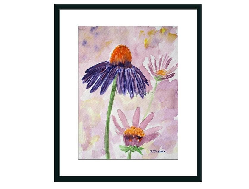Purple Coneflowers watercolor 8x10 botanical print from fine art painting spring lavender wall decor