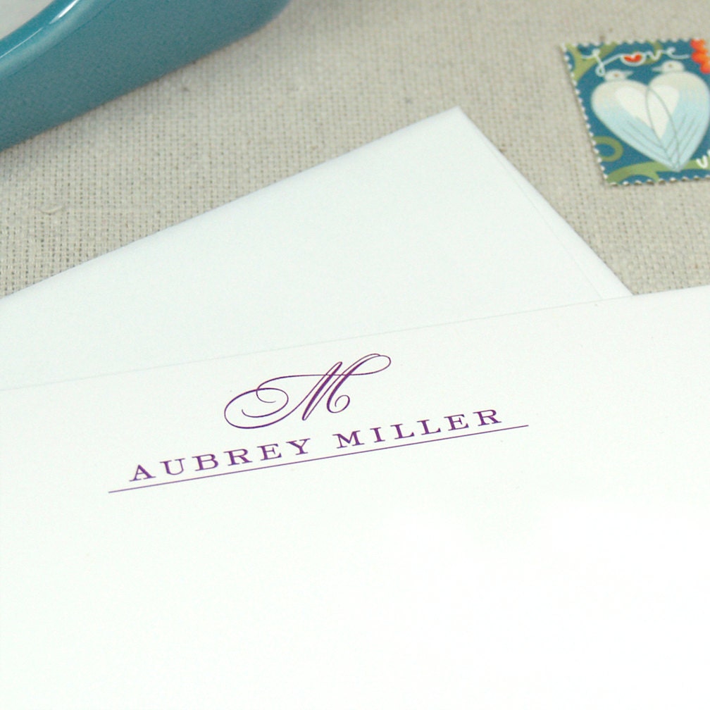 personalized stationery set note cards - CLASSIC MONOGRAM - set of 12 - choose color -personalized stationary flat note cards