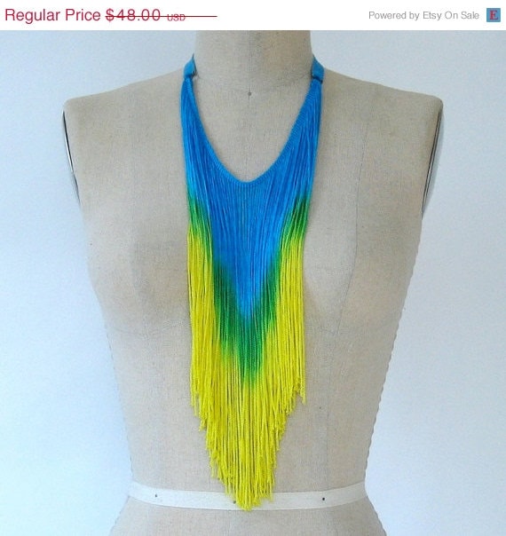 50% OFF SALE Amazon Teal Neon Fringe Necklace