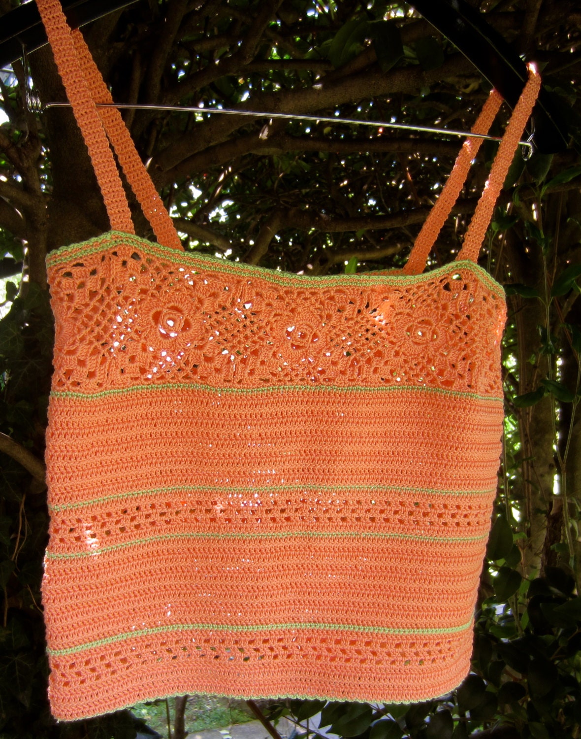 Crochet Orange & Green Camisole, Crop Top, Lacy Design, Summer, Beach,  Size 0 to 6, Women and Teens, Mothers Day Gift