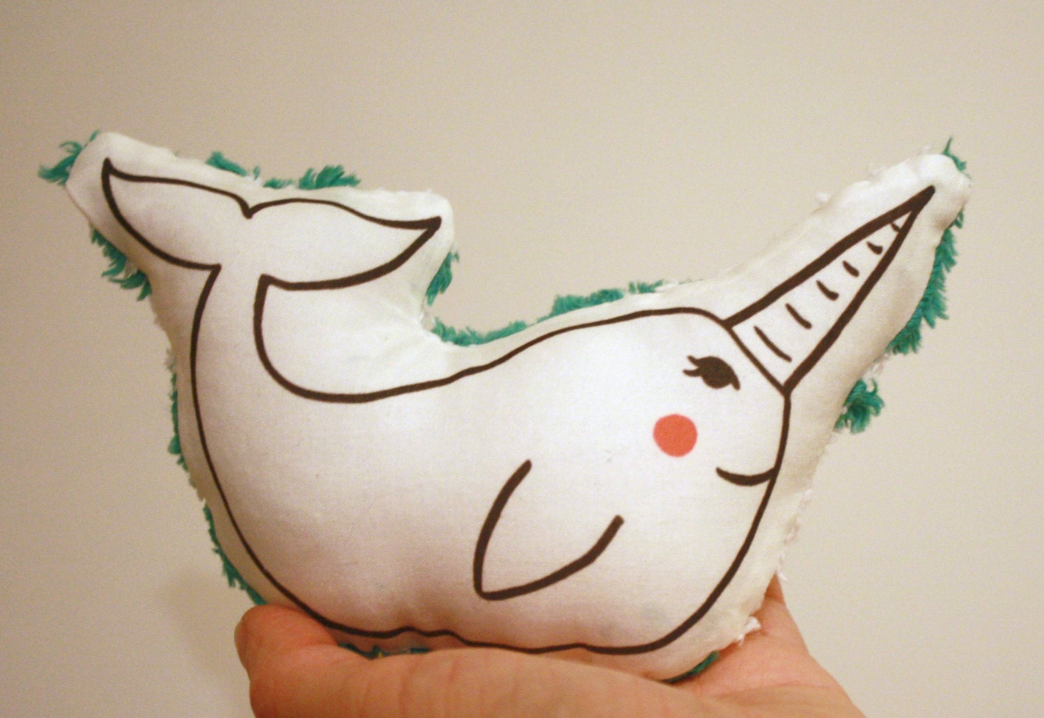 Narwhal Plush Baby Rattle - Organic Fabric and Vintage Chenille - Narwhale