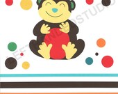 Kohl's Jumping Bean FROG and MONKEY, Monkey Art Print, Children's Art Print, Bath Art Print, 8x10,