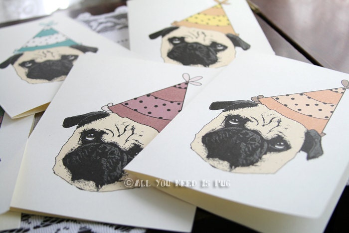 Birthday Party Pug Greeting Card