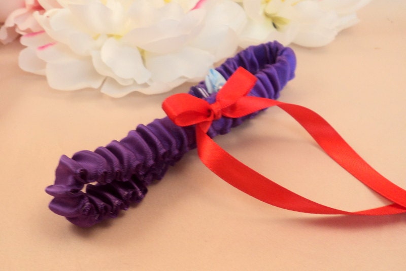 Simple Satin Bridal Garter with BONUS Something Blue..You Choose The Colors..shown in royal purple/red