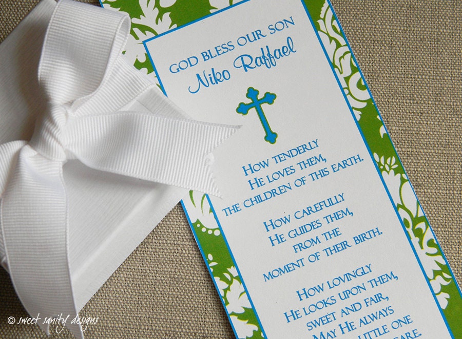 Printable Baptism Prayer Card // How Tenderly Poem // Baby's Name