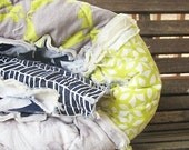 RESERVED for Maria, PAYMENT 1, King Size Quilt with message block, Rag, Charfusion, navy grey chartruese, all NATURAL, bedding
