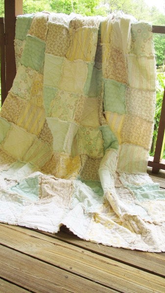 Full Size Quilt, Rag, Snow Willow, ALL NATURAL, fresh modern handmade bedding