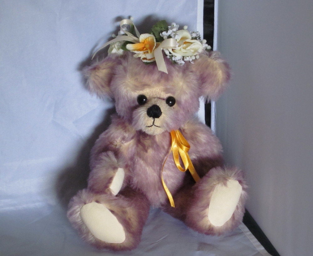 Lavender Tipped Mohair Fully Jointed Teddy Bear OOAK