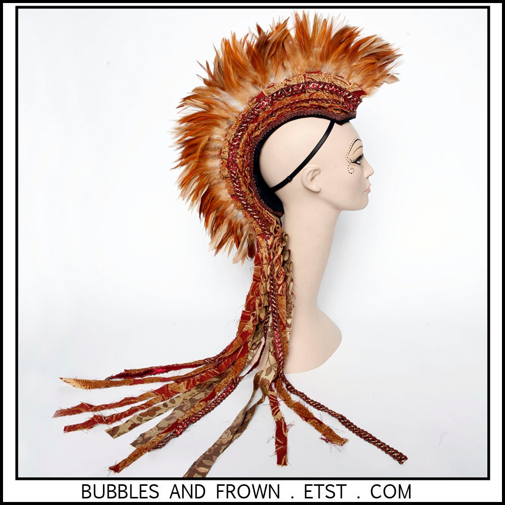 Rising Sun.... Feather Mohawk with Fabric Train