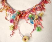 rustic soft and curly rainbow handknit scarf  - wild faerie party