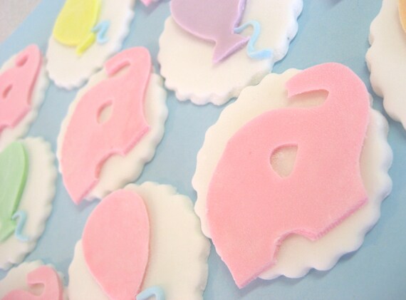 Elephant and Balloons Cupcake Toppers - Edible Fondant - custom colors Il_570xn