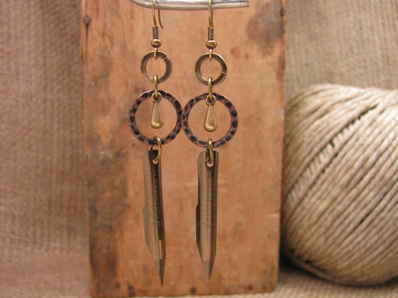 Upcycled Jewelry - Bronze Pen Nib Dangle Earrings - Copper/Bronze - Industrial Style - Writer, Author, Calligrapher