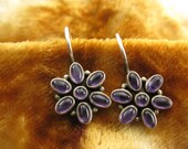 Earrings - Sterling Silver - Amethyst Earrings - Silver Dangle Earrings - Flower Shape Silver Earrings - Women Jewelry