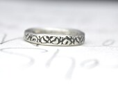 rustic tudor rose wedding ring band . recycled silver scroll stacking ring . engraved secret message ring by peaces of indigo