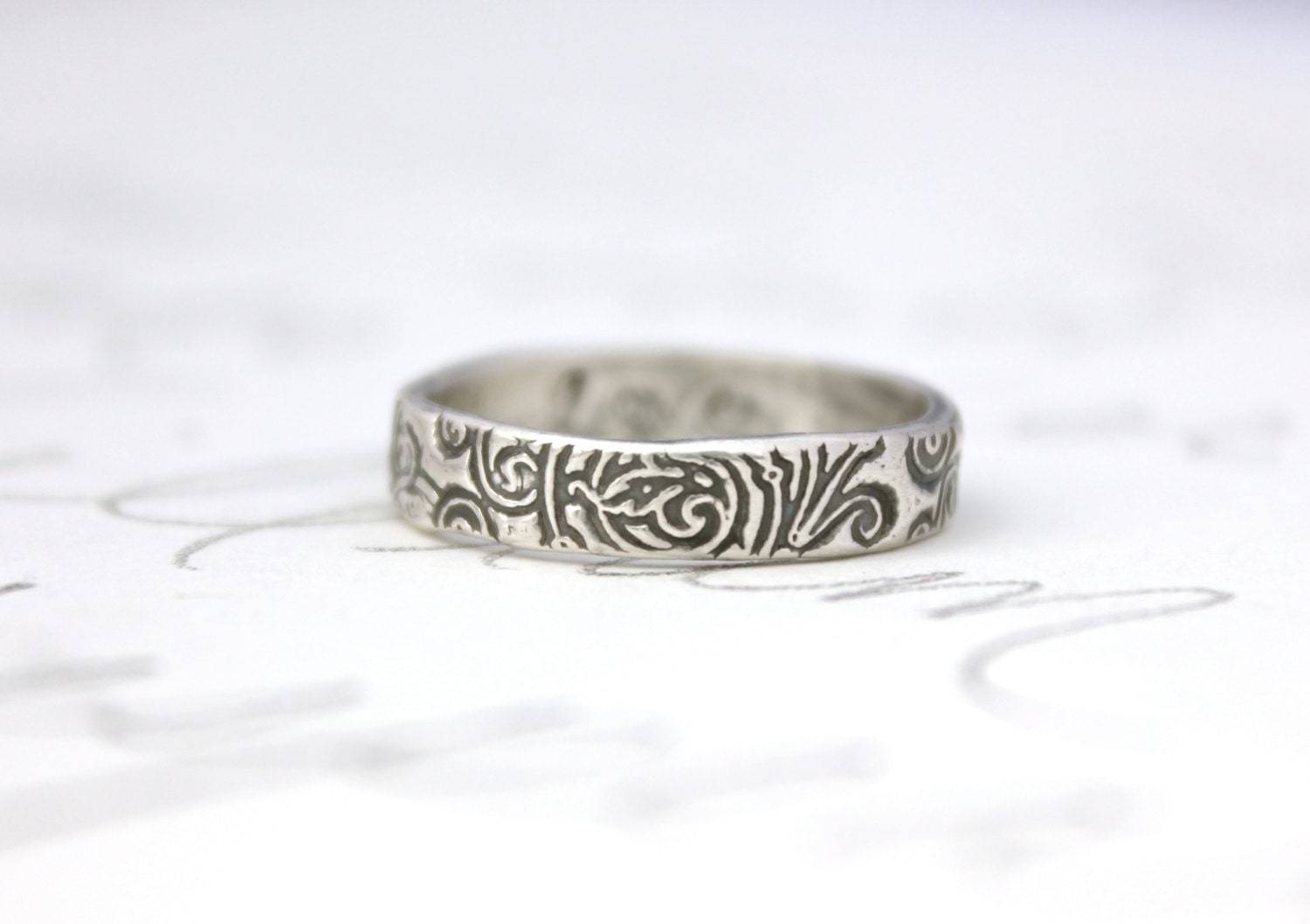 fleur de lis wedding band . recycled silver wedding band . scroll engraved band ring . rustic wedding band by peaces of indigo