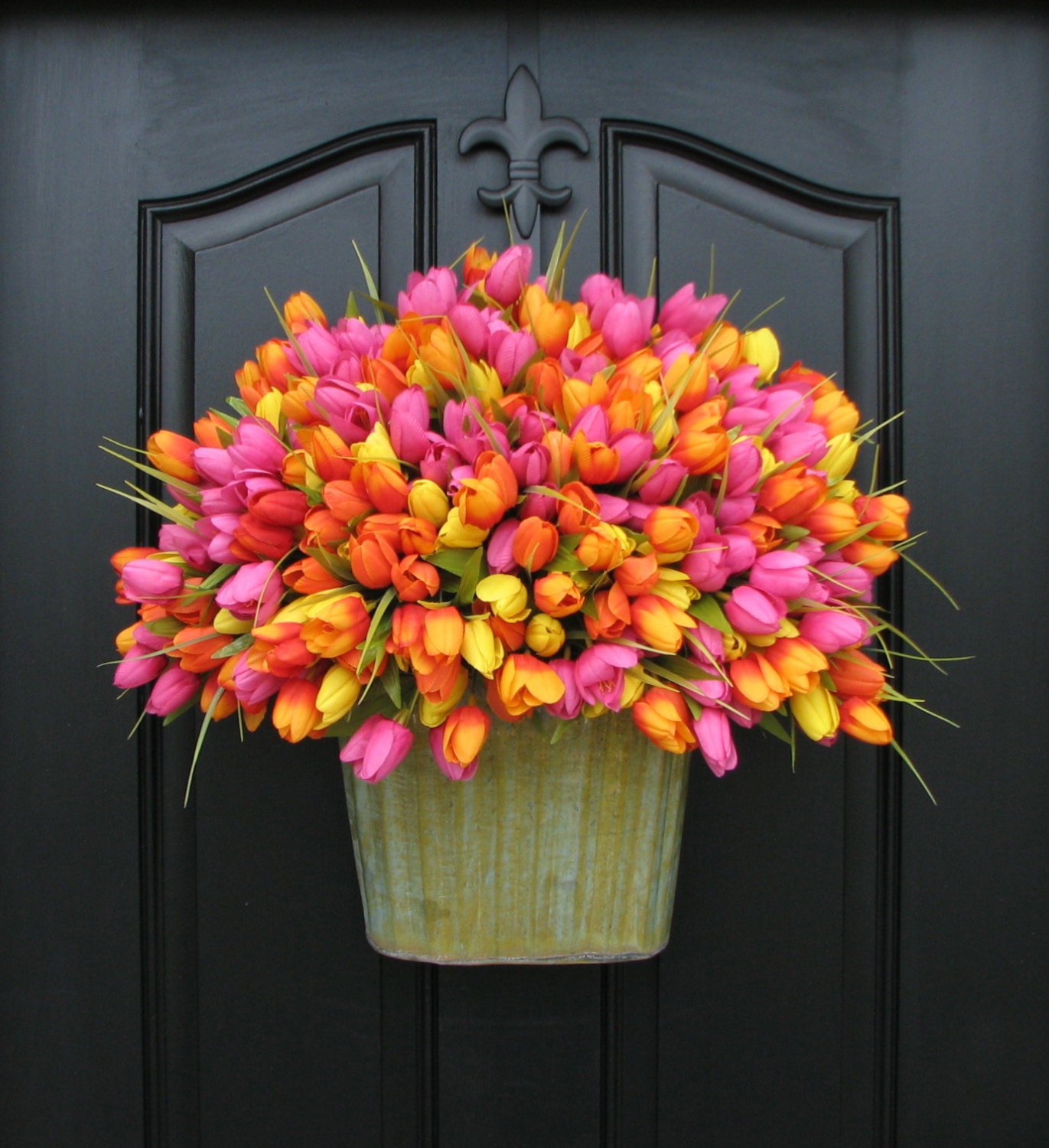Spring Tulips XXL, Front Door Decor, Country Home Decor, Shabby Chic,Wreaths, Pink Tulips, Orange Yellow Tulips
