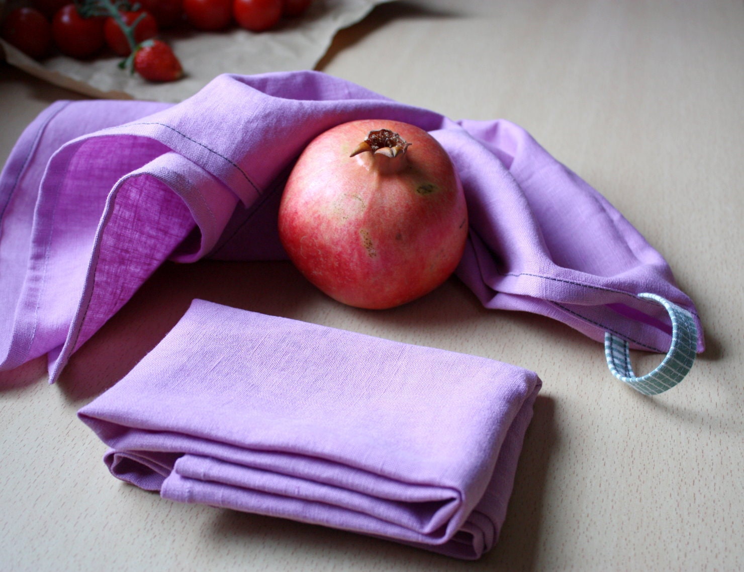 Tea Towels (2) in Berry Juice Pink Linen