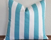 Decorative Pillow Cover Aqua Turquoise White Stripes 20x20 Pillow Cover with invisible zipper hidden zipper