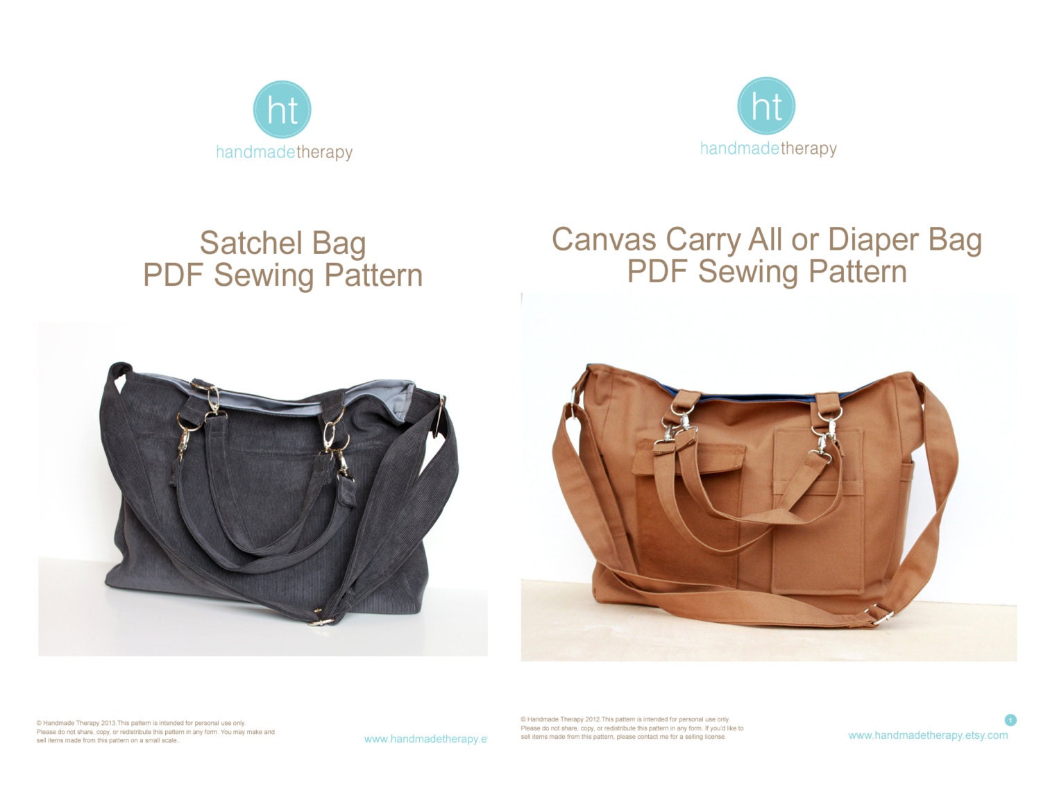 PDF Sewing Pattern Bundle - The Canvas Carry All AND The Satchel Bag