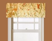 Lined Window Valance Peacock & Bird Floral Fabric, Pale Yellow, Coral, Red, Green, Blue