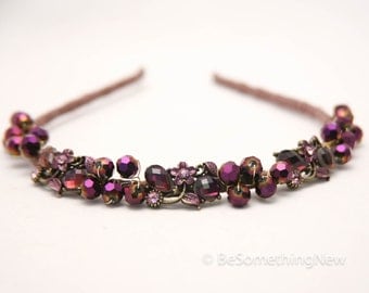 beaded plum headband. headband for women,
