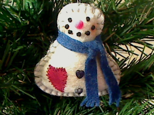 Snowman Ornament with  Royal Blue Wool Scarf -- Size 2 -- White Felt -- N0.2