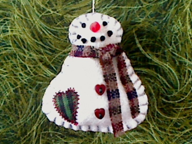 Snowman Ornament with  Royal Blue Wool Scarf -- Size 2 -- White Felt -- N0.3