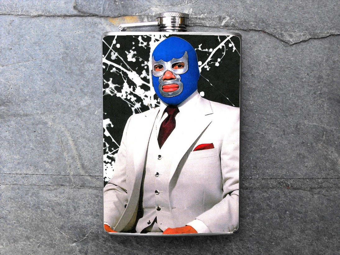 FL117 - Blue Demon Decorated Stainless Steel 8oz. Flask