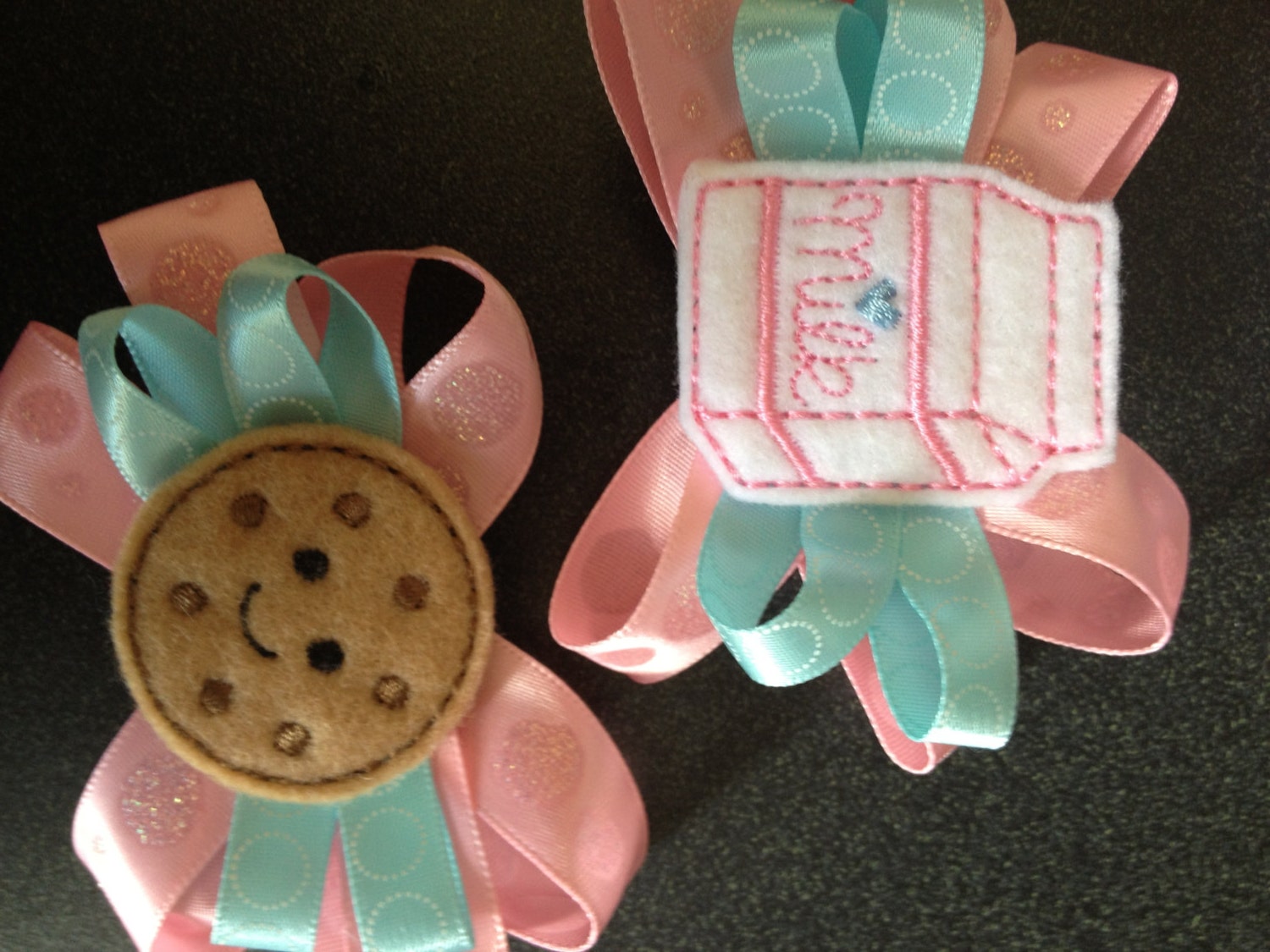 Felt hair clip-2 pink and light blue milk and cookies hair clips