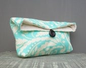 Blue and Ivory Clutch Purse, Spring Wedding Bridal Clutch, Bridesmaid Gift, Bridesmaid Clutch, Makeup Bag, Wedding Accessory