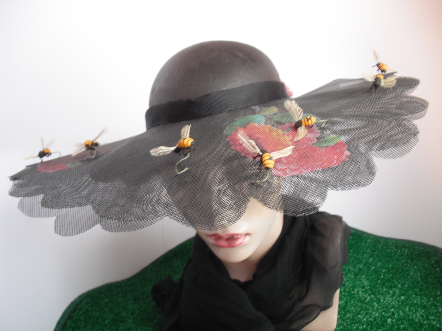 Modcloth Milliners of ETSY Challenge, Garden Party Hat, Black Sheer Screen Visor