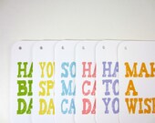 Gift Tags, Happy Birthday Tag, Birthday Saying Tags, Hang Tags, Wrapping Supplies - set of 12