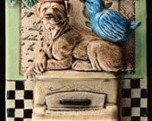 Ceramic Tile, Dog on Piano with Blue Bird