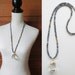 Gray Faceted Agate String with Gold Dipped Quartz Pendant. Large Quartz. Beaded Necklace.