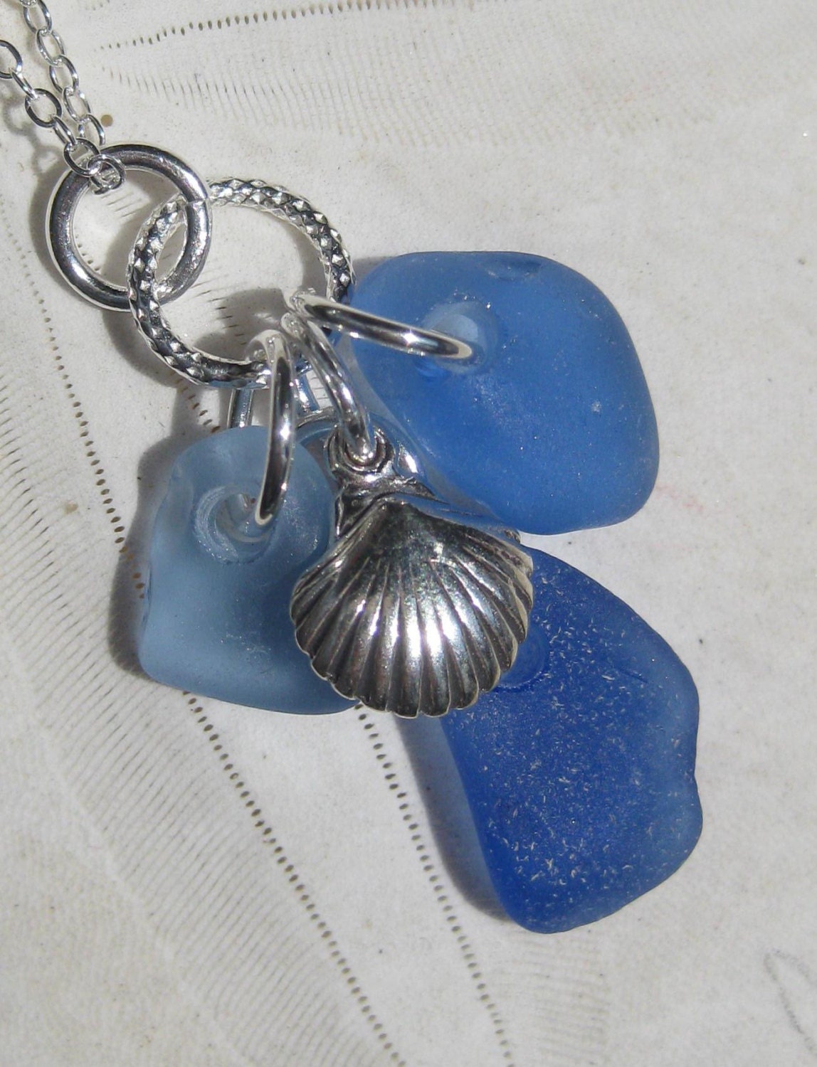 Sea Glass Necklace -Sea Shell and Seaglass Cluster Pendant - Seaglass Jewelry