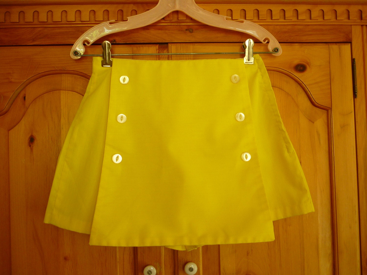 1960s MOD Miniskirt / Skort / Scooter LEMON Yellow SZ S