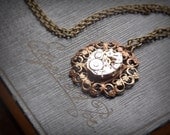 Steampunk Necklace Vintage Watch Movement Clockworks Ornate Brass Jewelry