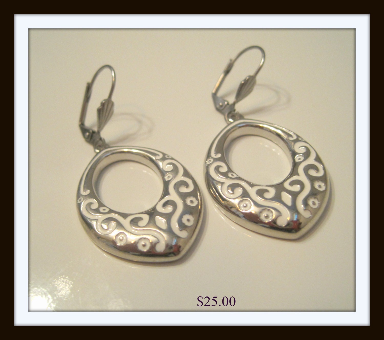 Moroccan style silver with white enamel accent Earrings