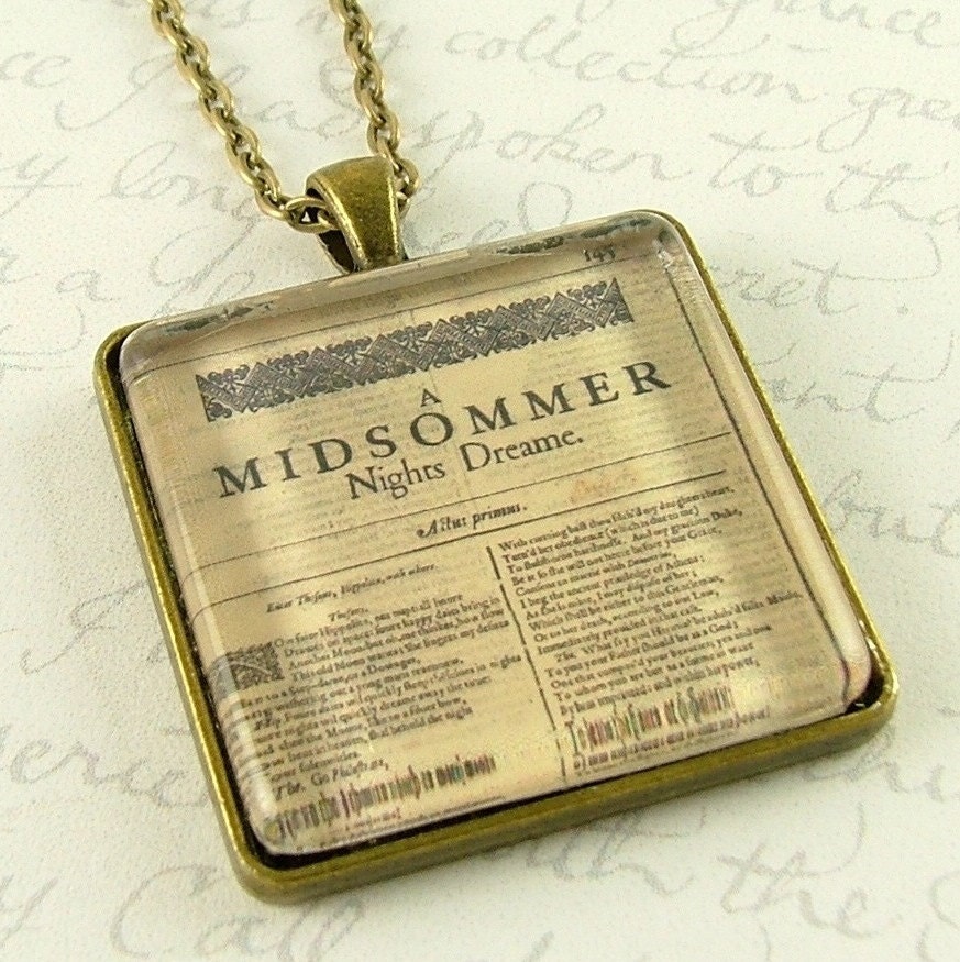 William Shakespeare First Folio Necklace - A Midsummer Night's Dream - Book Jewelry