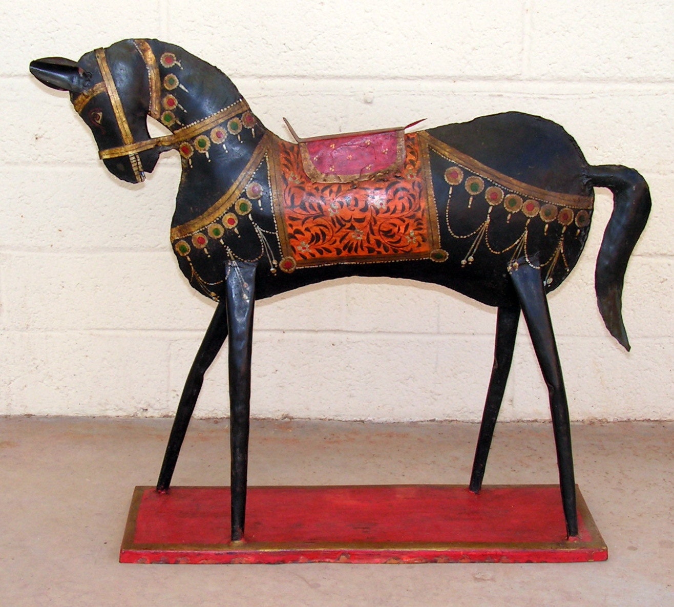 Vintage Metal Folk Art Horse Statue Primitive Decor Metalware Sculpture