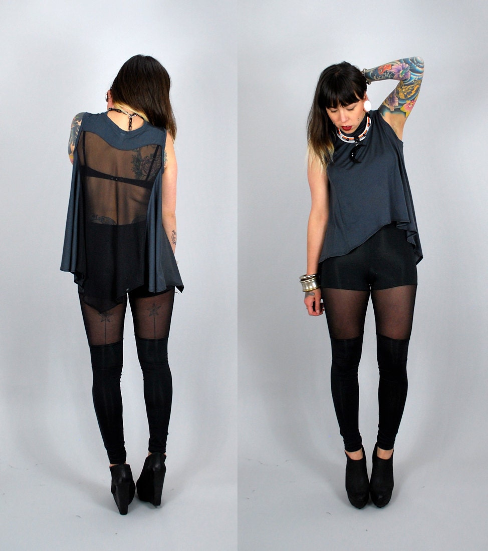 Faux Thigh-High Leggings with Sheer Inset Black Mesh MADE To ORDER