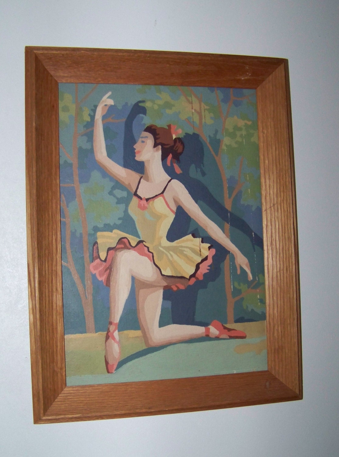 Vintage Mid Century Ballerina Paint By Number Framed  Cottage Chic Decor