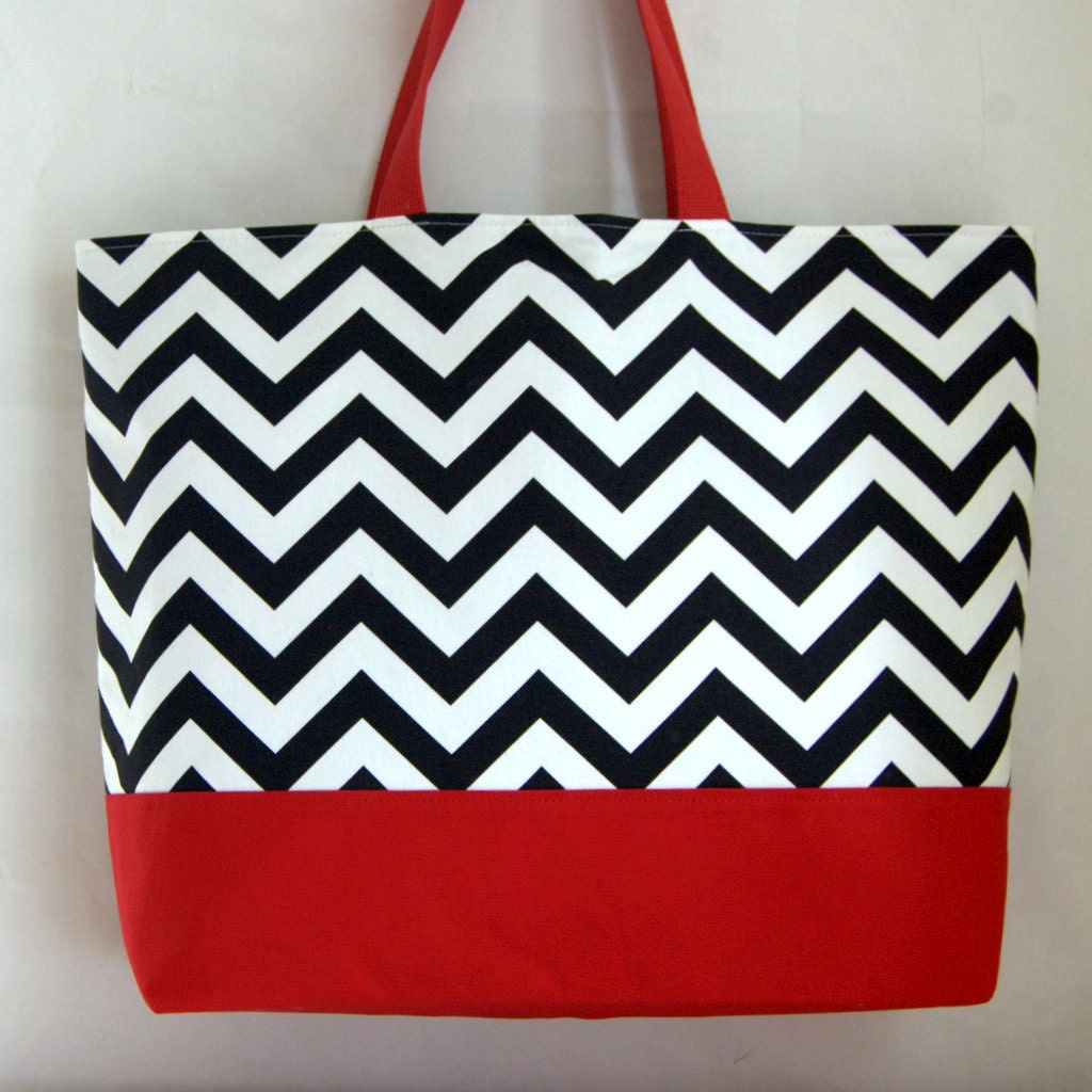 Black Chevron XL Extra Large BIG Tote Bag / Beach Bag - Ready to Ship