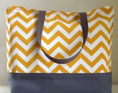 Yellow Chevron XL Extra Large BIG Tote Bag / Beach Bag - Ready to Ship