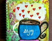 Cup of Love - One of a Kind 8"x8" Mixed Media Sketchbook, Journal, Blank Notebook, Drawing Book, Stationary, Functional Art, Original Art