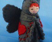 Grey and Red Heart Fairy Doll-- Waldorf Inspired