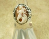 Vintage Sterling Poison RIng  Mermaid Cameo  Fancy setting hallmarked Mythical Nude Goddess siren