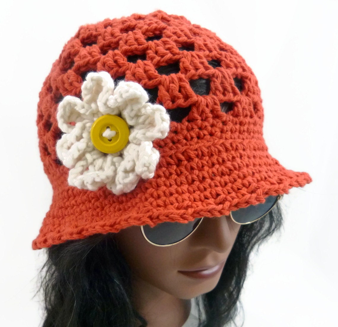 Deep Rust Orange Sunhat with Daisy Hair Clippie -